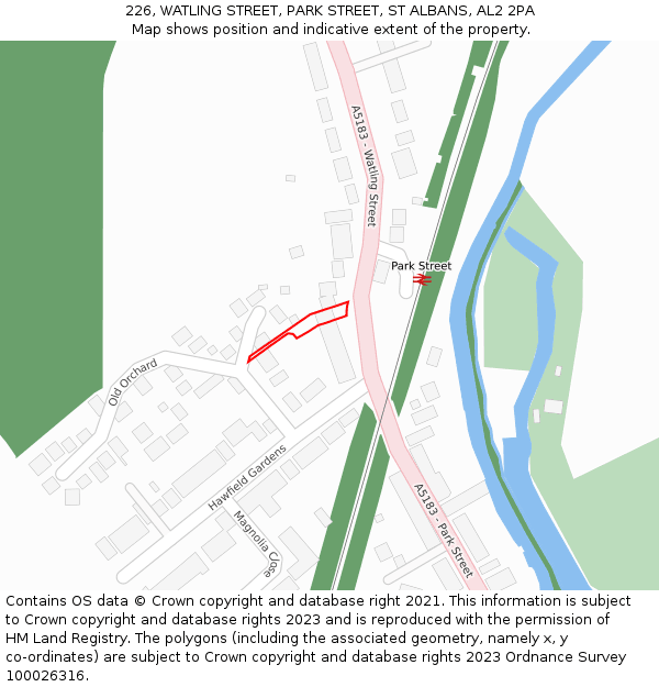 226, WATLING STREET, PARK STREET, ST ALBANS, AL2 2PA: Location map and indicative extent of plot