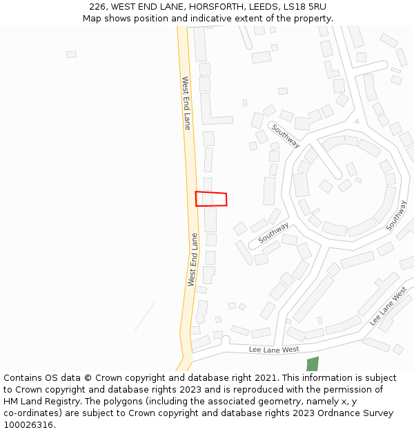 226, WEST END LANE, HORSFORTH, LEEDS, LS18 5RU: Location map and indicative extent of plot