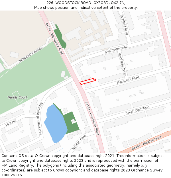 226, WOODSTOCK ROAD, OXFORD, OX2 7NJ: Location map and indicative extent of plot