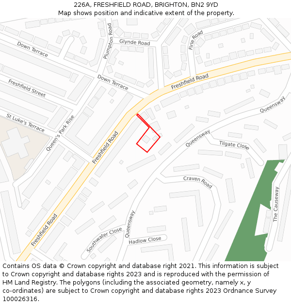 226A, FRESHFIELD ROAD, BRIGHTON, BN2 9YD: Location map and indicative extent of plot