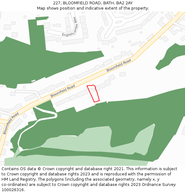 227, BLOOMFIELD ROAD, BATH, BA2 2AY: Location map and indicative extent of plot