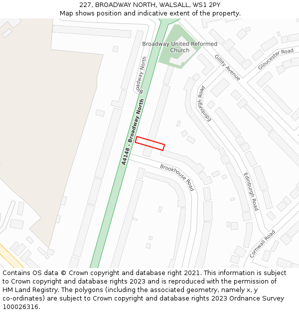 227, BROADWAY NORTH, WALSALL, WS1 2PY: Location map and indicative extent of plot