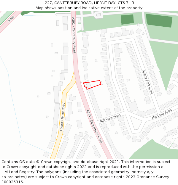 227, CANTERBURY ROAD, HERNE BAY, CT6 7HB: Location map and indicative extent of plot