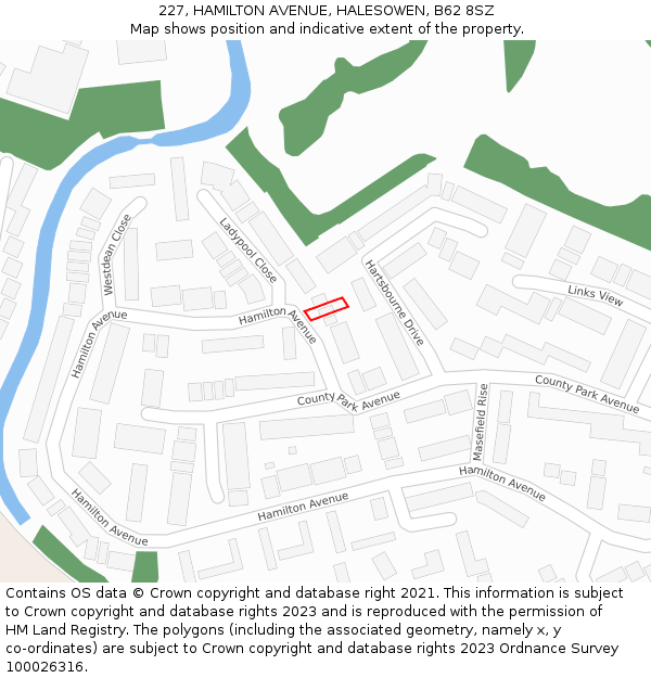 227, HAMILTON AVENUE, HALESOWEN, B62 8SZ: Location map and indicative extent of plot