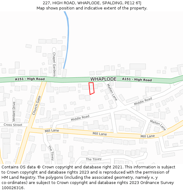227, HIGH ROAD, WHAPLODE, SPALDING, PE12 6TJ: Location map and indicative extent of plot