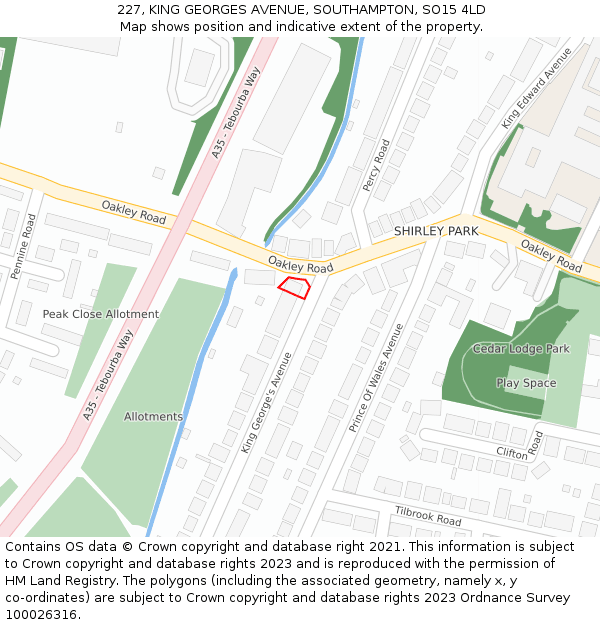 227, KING GEORGES AVENUE, SOUTHAMPTON, SO15 4LD: Location map and indicative extent of plot