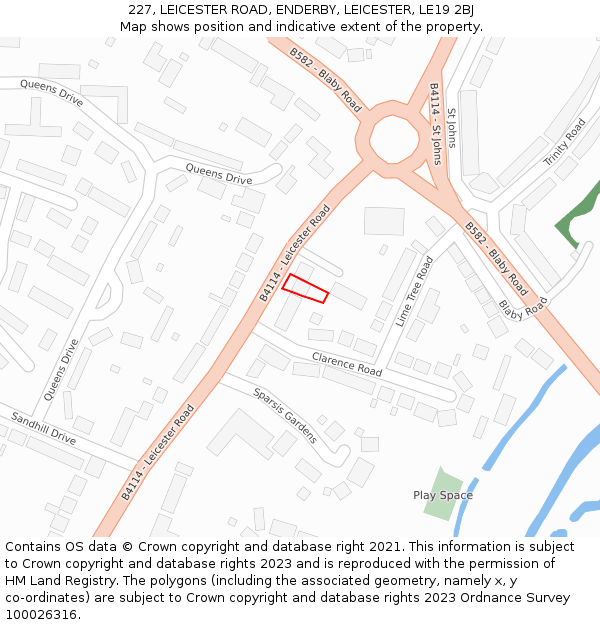 227, LEICESTER ROAD, ENDERBY, LEICESTER, LE19 2BJ: Location map and indicative extent of plot