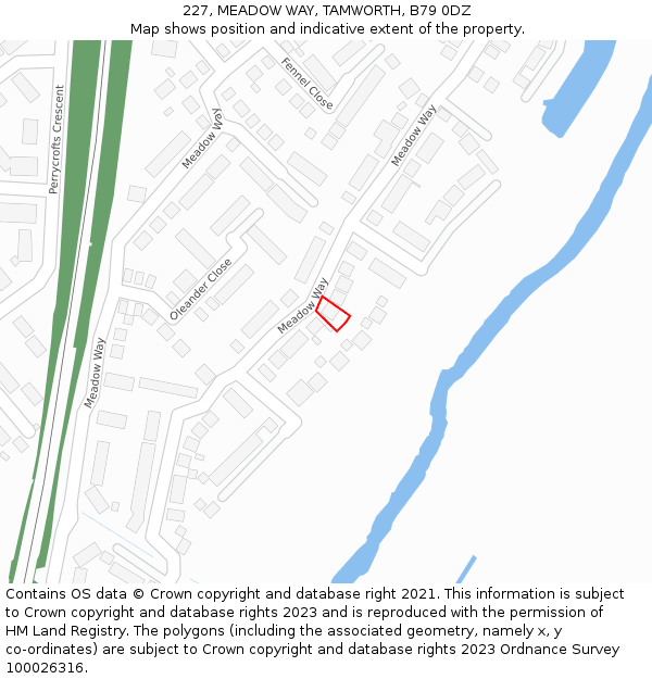 227, MEADOW WAY, TAMWORTH, B79 0DZ: Location map and indicative extent of plot
