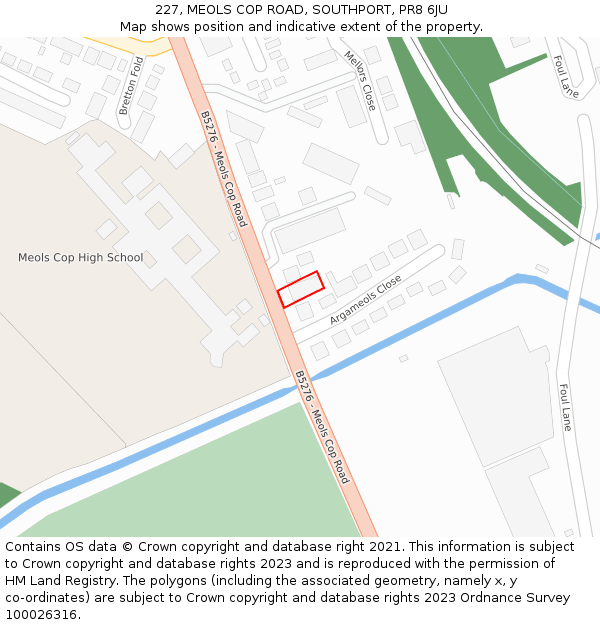 227, MEOLS COP ROAD, SOUTHPORT, PR8 6JU: Location map and indicative extent of plot