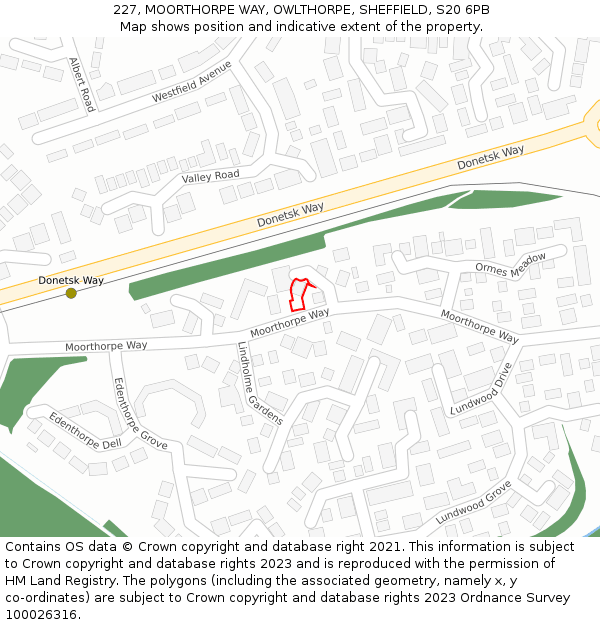 227, MOORTHORPE WAY, OWLTHORPE, SHEFFIELD, S20 6PB: Location map and indicative extent of plot