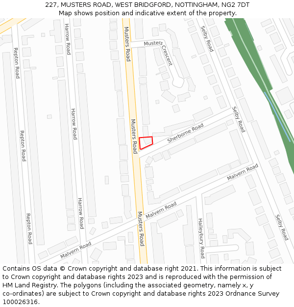 227, MUSTERS ROAD, WEST BRIDGFORD, NOTTINGHAM, NG2 7DT: Location map and indicative extent of plot