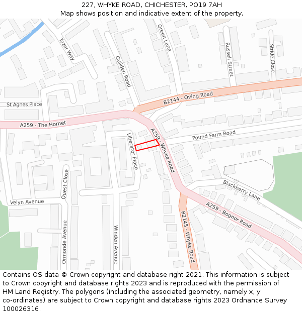 227, WHYKE ROAD, CHICHESTER, PO19 7AH: Location map and indicative extent of plot