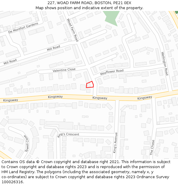 227, WOAD FARM ROAD, BOSTON, PE21 0EX: Location map and indicative extent of plot