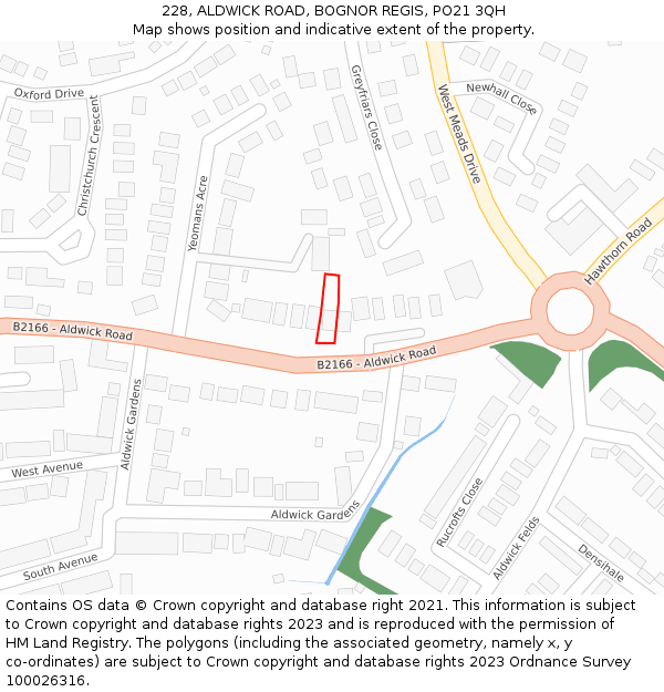 228, ALDWICK ROAD, BOGNOR REGIS, PO21 3QH: Location map and indicative extent of plot