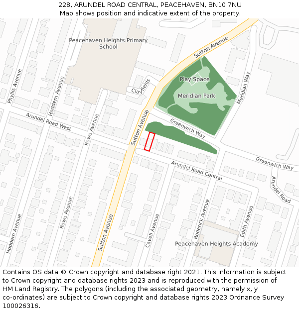 228, ARUNDEL ROAD CENTRAL, PEACEHAVEN, BN10 7NU: Location map and indicative extent of plot