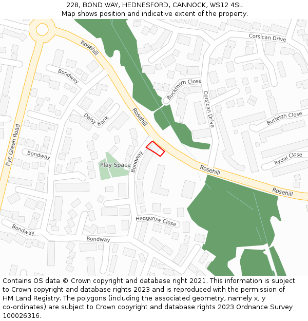 228, BOND WAY, HEDNESFORD, CANNOCK, WS12 4SL: Location map and indicative extent of plot