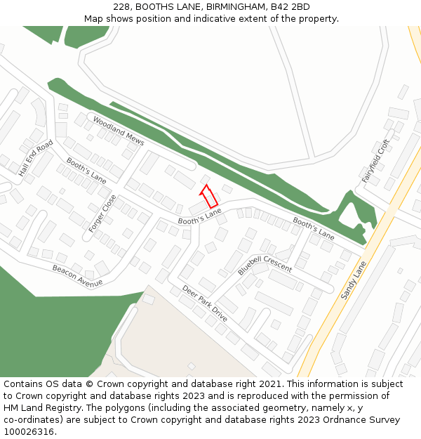 228, BOOTHS LANE, BIRMINGHAM, B42 2BD: Location map and indicative extent of plot