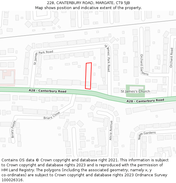 228, CANTERBURY ROAD, MARGATE, CT9 5JB: Location map and indicative extent of plot