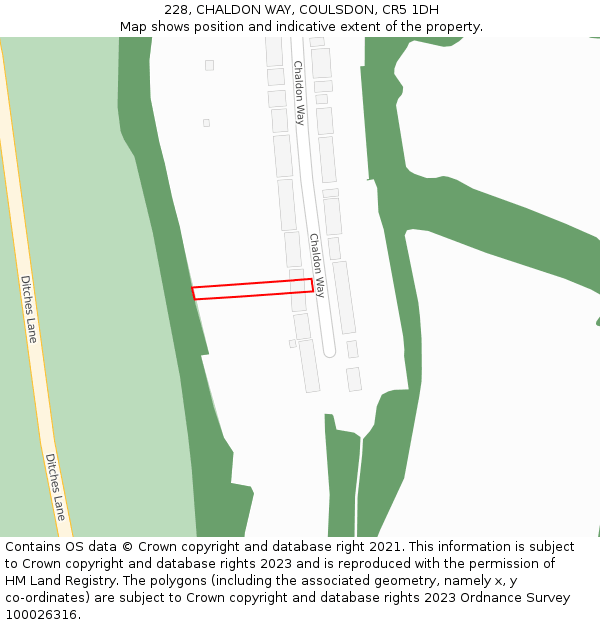 228, CHALDON WAY, COULSDON, CR5 1DH: Location map and indicative extent of plot