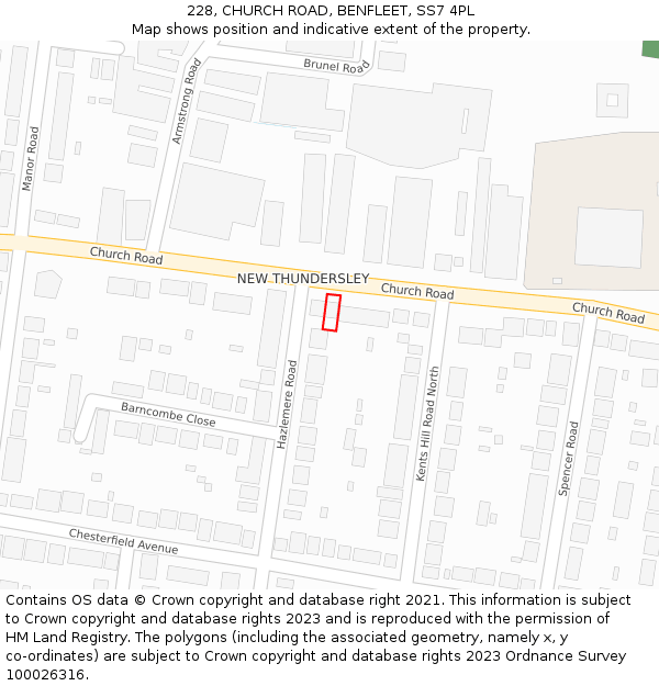 228, CHURCH ROAD, BENFLEET, SS7 4PL: Location map and indicative extent of plot