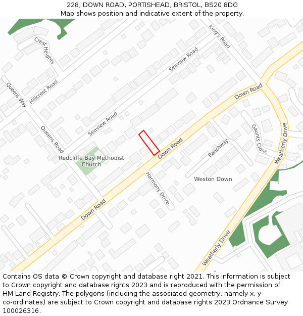 228, DOWN ROAD, PORTISHEAD, BRISTOL, BS20 8DG: Location map and indicative extent of plot