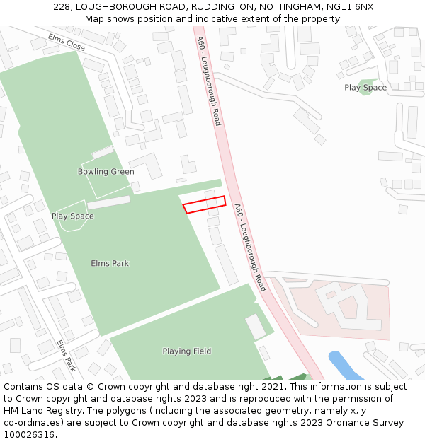 228, LOUGHBOROUGH ROAD, RUDDINGTON, NOTTINGHAM, NG11 6NX: Location map and indicative extent of plot