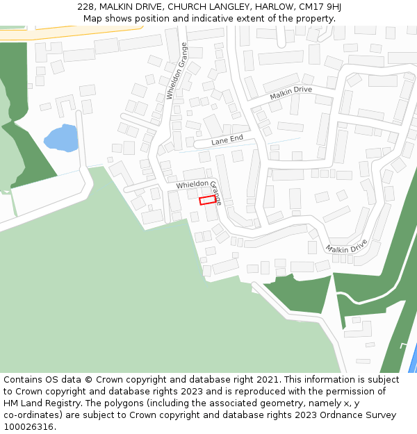 228, MALKIN DRIVE, CHURCH LANGLEY, HARLOW, CM17 9HJ: Location map and indicative extent of plot