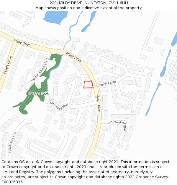 228, MILBY DRIVE, NUNEATON, CV11 6UH: Location map and indicative extent of plot