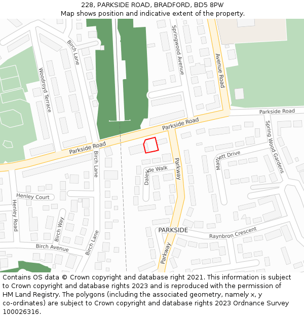 228, PARKSIDE ROAD, BRADFORD, BD5 8PW: Location map and indicative extent of plot