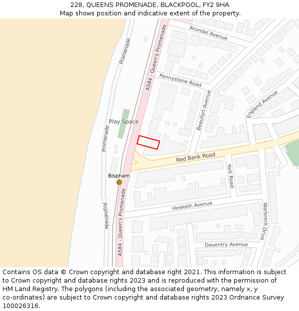 228, QUEENS PROMENADE, BLACKPOOL, FY2 9HA: Location map and indicative extent of plot