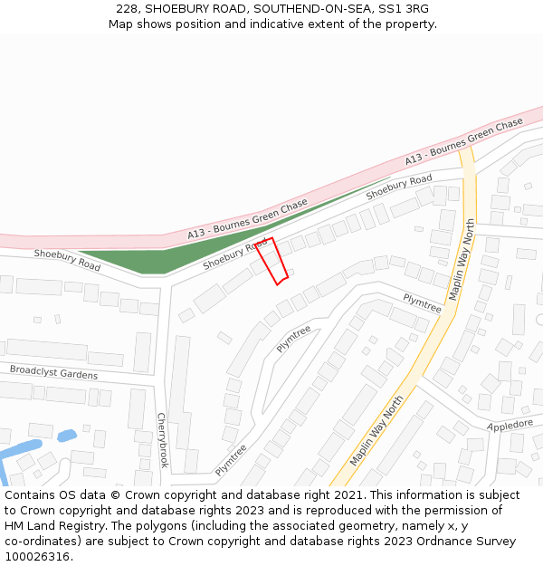 228, SHOEBURY ROAD, SOUTHEND-ON-SEA, SS1 3RG: Location map and indicative extent of plot