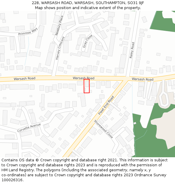 228, WARSASH ROAD, WARSASH, SOUTHAMPTON, SO31 9JF: Location map and indicative extent of plot