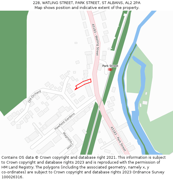 228, WATLING STREET, PARK STREET, ST ALBANS, AL2 2PA: Location map and indicative extent of plot