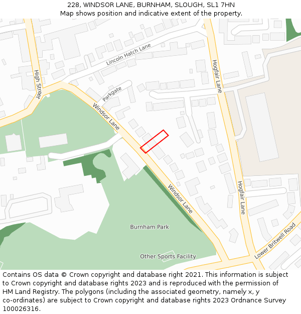 228, WINDSOR LANE, BURNHAM, SLOUGH, SL1 7HN: Location map and indicative extent of plot