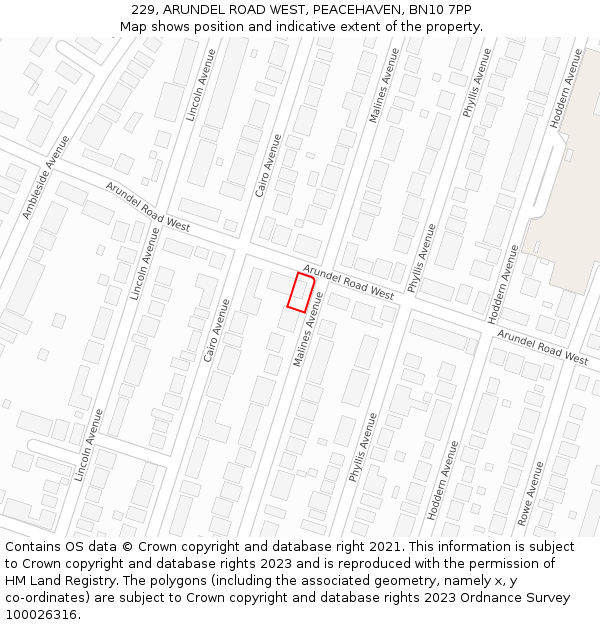 229, ARUNDEL ROAD WEST, PEACEHAVEN, BN10 7PP: Location map and indicative extent of plot