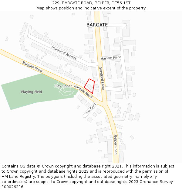 229, BARGATE ROAD, BELPER, DE56 1ST: Location map and indicative extent of plot