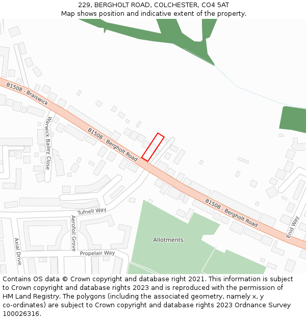 229, BERGHOLT ROAD, COLCHESTER, CO4 5AT: Location map and indicative extent of plot