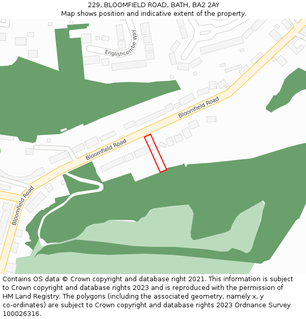 229, BLOOMFIELD ROAD, BATH, BA2 2AY: Location map and indicative extent of plot