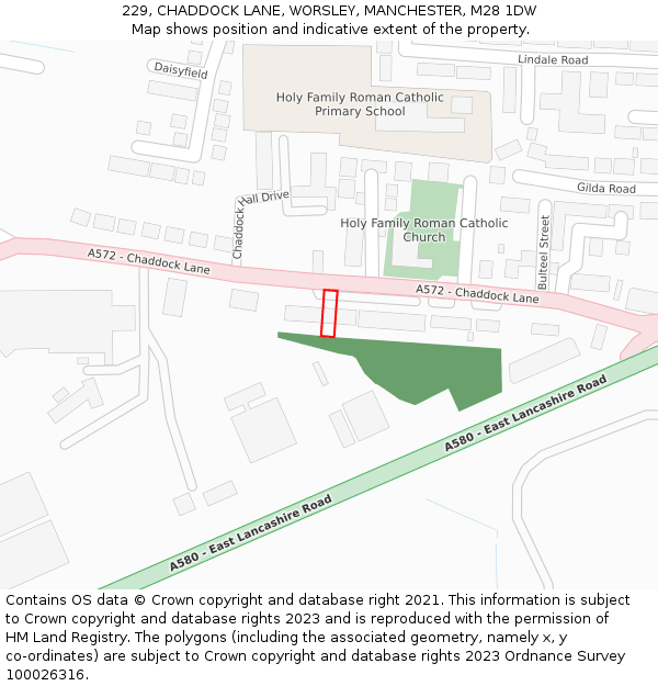 229, CHADDOCK LANE, WORSLEY, MANCHESTER, M28 1DW: Location map and indicative extent of plot