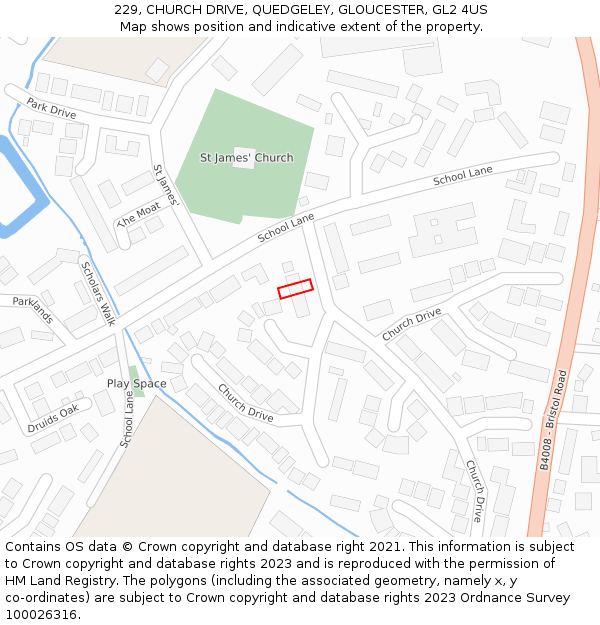 229, CHURCH DRIVE, QUEDGELEY, GLOUCESTER, GL2 4US: Location map and indicative extent of plot