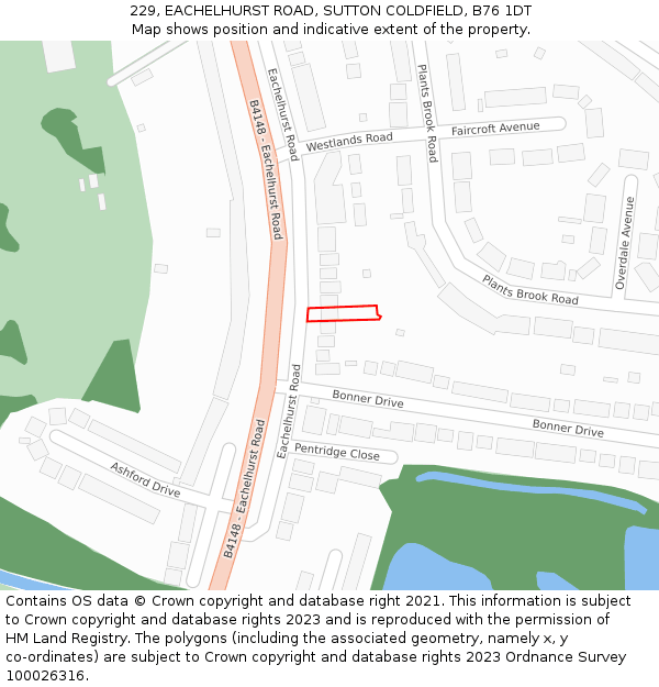 229, EACHELHURST ROAD, SUTTON COLDFIELD, B76 1DT: Location map and indicative extent of plot