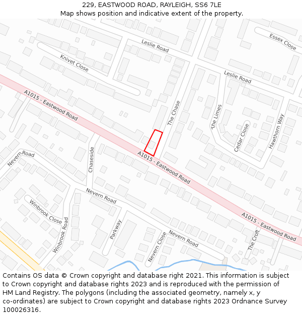 229, EASTWOOD ROAD, RAYLEIGH, SS6 7LE: Location map and indicative extent of plot