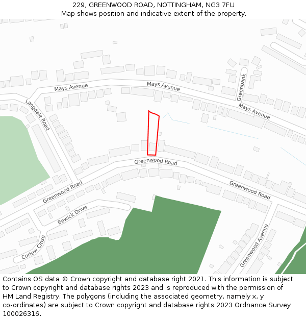 229, GREENWOOD ROAD, NOTTINGHAM, NG3 7FU: Location map and indicative extent of plot