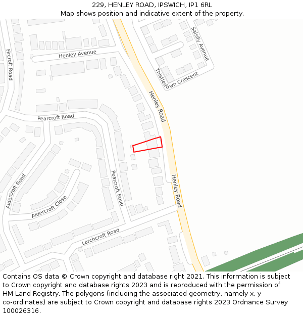 229, HENLEY ROAD, IPSWICH, IP1 6RL: Location map and indicative extent of plot