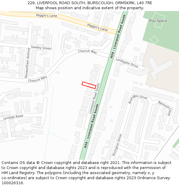 229, LIVERPOOL ROAD SOUTH, BURSCOUGH, ORMSKIRK, L40 7RE: Location map and indicative extent of plot