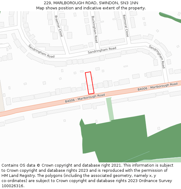 229, MARLBOROUGH ROAD, SWINDON, SN3 1NN: Location map and indicative extent of plot