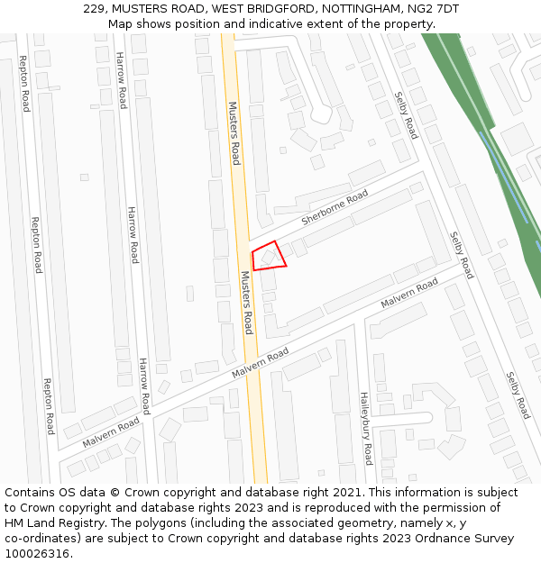 229, MUSTERS ROAD, WEST BRIDGFORD, NOTTINGHAM, NG2 7DT: Location map and indicative extent of plot