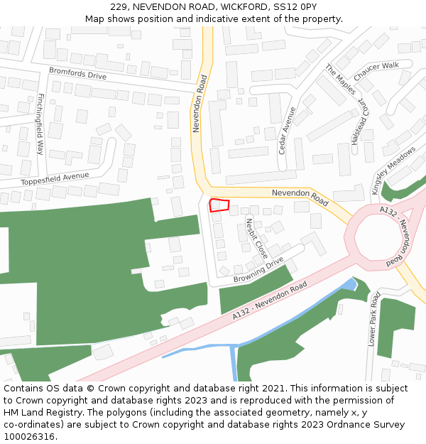 229, NEVENDON ROAD, WICKFORD, SS12 0PY: Location map and indicative extent of plot