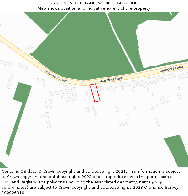 229, SAUNDERS LANE, WOKING, GU22 0NU: Location map and indicative extent of plot