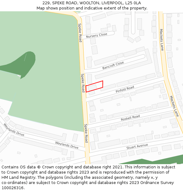 229, SPEKE ROAD, WOOLTON, LIVERPOOL, L25 0LA: Location map and indicative extent of plot
